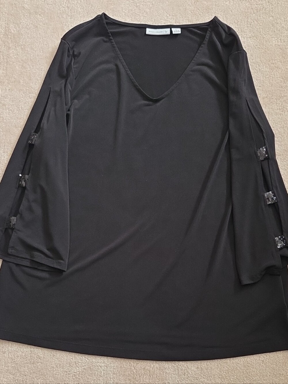 Susan Graver Black V-Neck Split-Sleeve Tunic with Embellished Sleeves